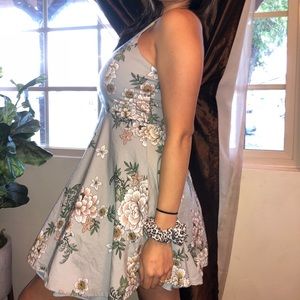 Floral straight neck dress.